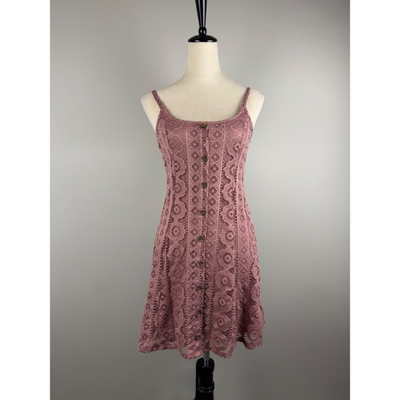 Aeropostale Dresses & Skirts - Aeropostale Dress Floral Lace S Mauve Pink Boho Button Down Mini Sleeveless